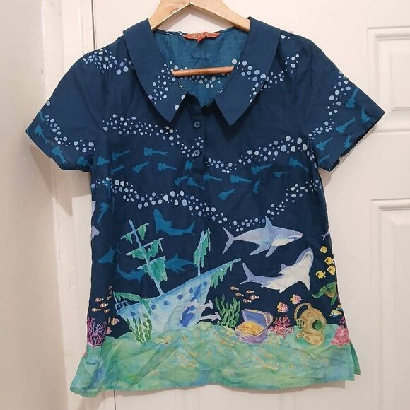 Modcloth womens small peterpan top and skirt set blue skirt has pockets - Picture 2 of 9